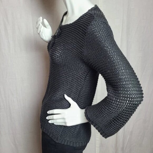 BELAMIE Black Lagenlook Crew Neck Sweater Decorative Wood Buttons Boho Women's L - Picture 6 of 9